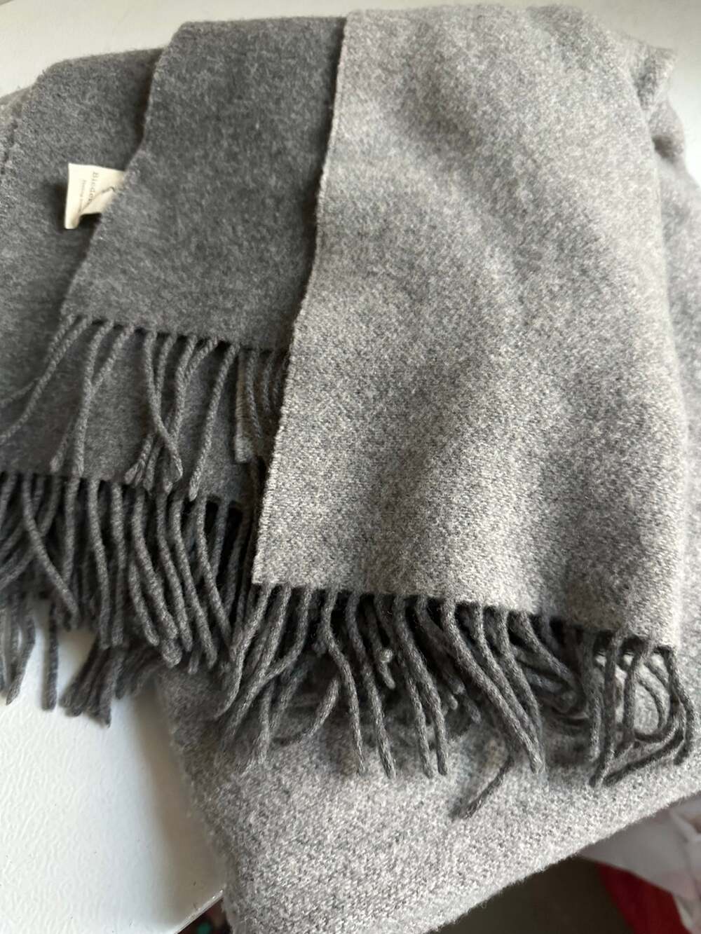 Vintage Biederlack wool cashmere Blanket Throw gray two tone Italy fringed